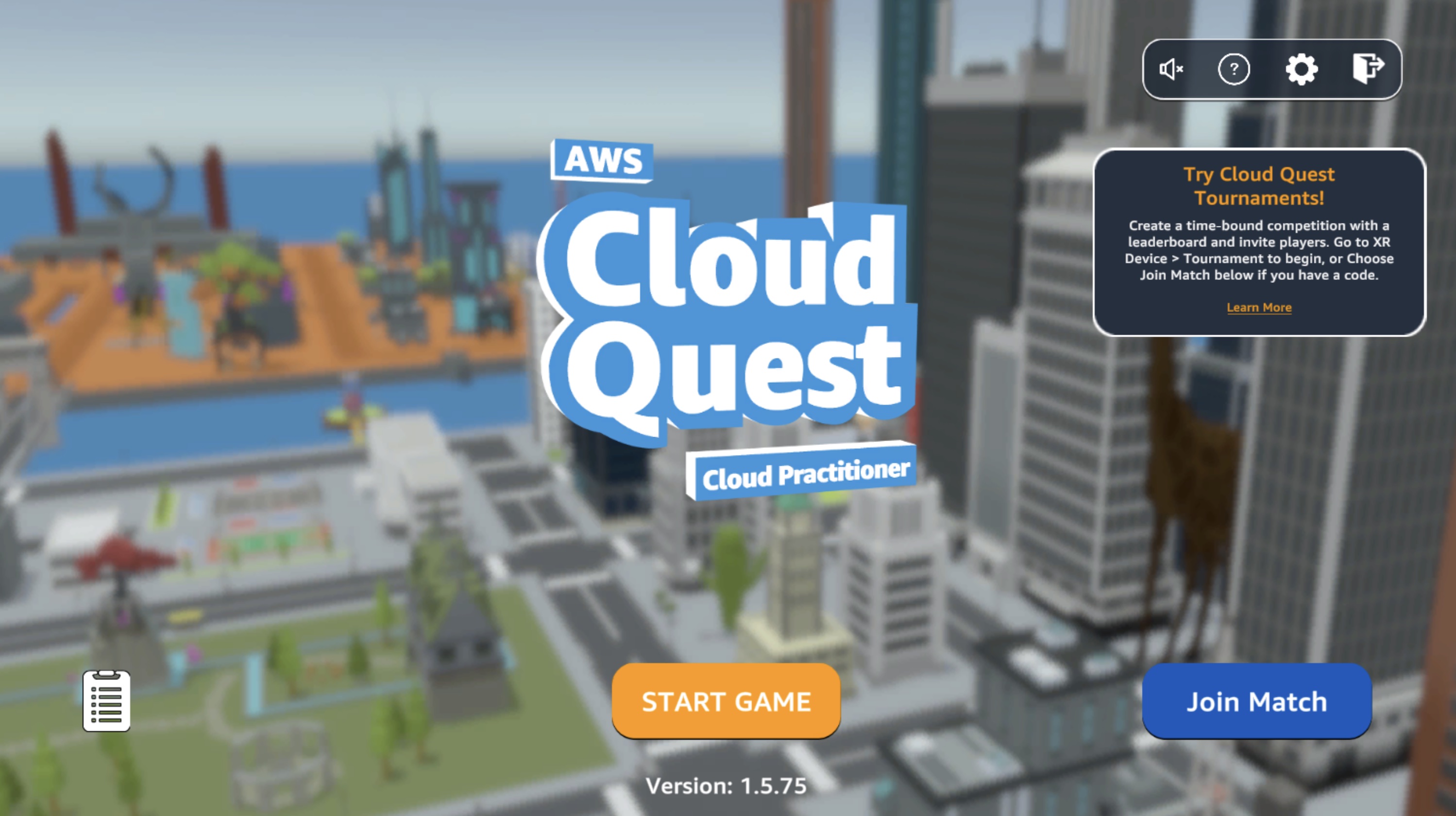 Cloud quest start screen