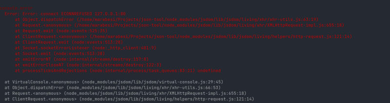Figure 7: jsdom-worker requesting worker.js to localhost:80 and receiving an error.